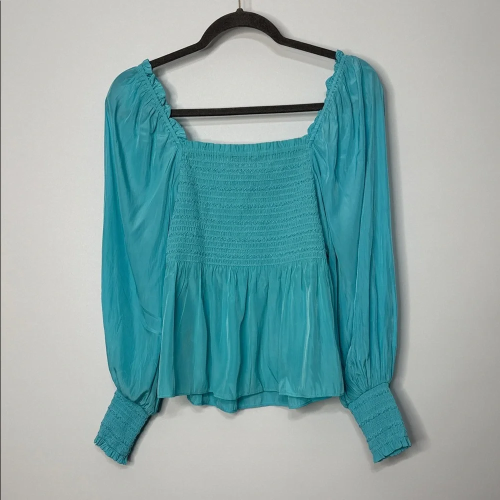 Boston Proper Blue Smocked Women's Long Sleeve Top Size Small